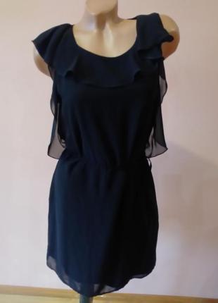 Черное шифоновое платье с воланом naf-naf 38р3 фото