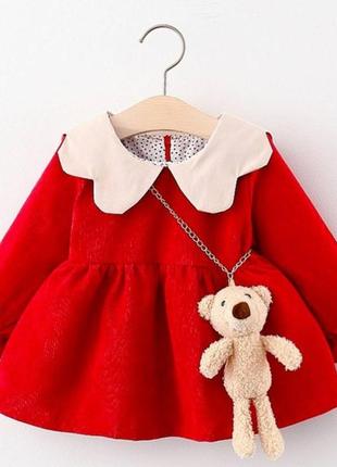 Сукня для дівчинки з ведмедиком червона1 фото
