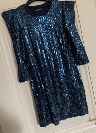 Нарядное мини блестящее платье синие из пайеток1 фото