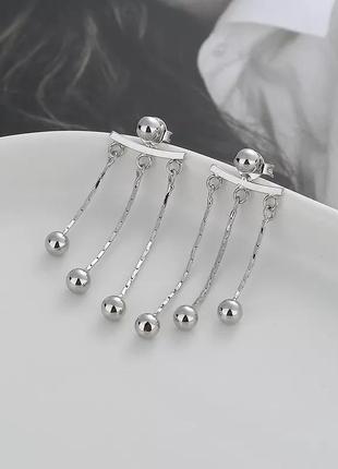 Серьги джеккеты серебро 925 покрытие сережки цепочки шарики3 фото