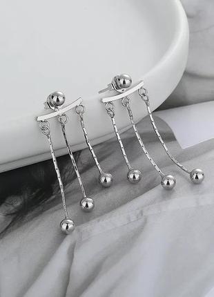 Серьги джеккеты серебро 925 покрытие сережки цепочки шарики1 фото
