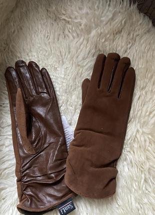 Нові шкіряні замшеві зимові рукавички на середню руку 8 р