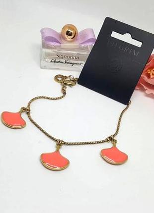 Браслет золотая цепочка-жгут с подвесками розовая эмаль pilgrim дания элитная бижутерия