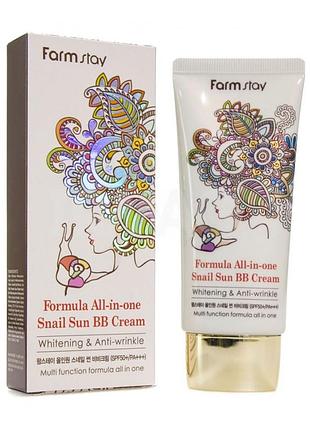 Багатофункціональний бб-крем з екстрактом равлика spf50 farmstay formula all-in-one snail sun bb cream