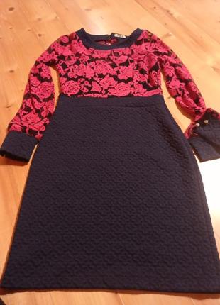 Сукня плаття святкова темно синій рожевий колір8 фото