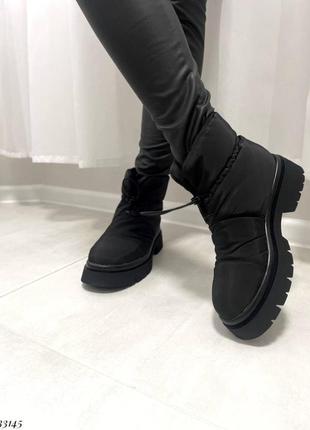 Дутики ботинки деми плащовка с флисом бежевые чёрные5 фото