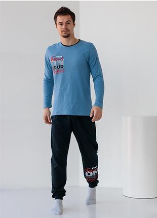 Пижама мужская штаны и джемпер синяя 10220