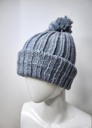 Шапка з помпоном та люриксовою ниткою, блакитна рожева жіноча,