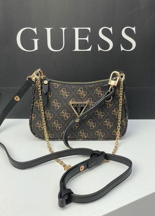 Женская невеличка коричневая сумка guess с ремнем через плечо 🆕компактна сумка3 фото