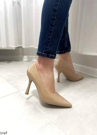 33148👑туфлі на підборах в лакованій штучній шкірі