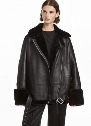 Дубленка, куртка авиатор, косуха.натуральная кожа h&m