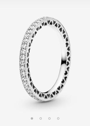 Серебряное кольцо "сердца и сияние" pandora;  размер 16(50)