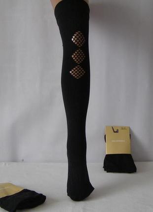 Плотные черные чулки -ботфорты с декором calzedonia италия  размер m/l