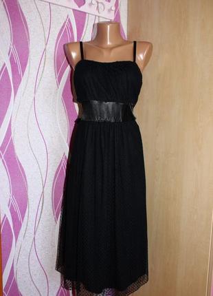 Платье бюстье сарафан черное / как вечернее /  сеточка в точечки / атласный пояс, uk, 201 фото