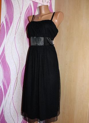 Платье бюстье сарафан черное / как вечернее /  сеточка в точечки / атласный пояс, uk, 202 фото