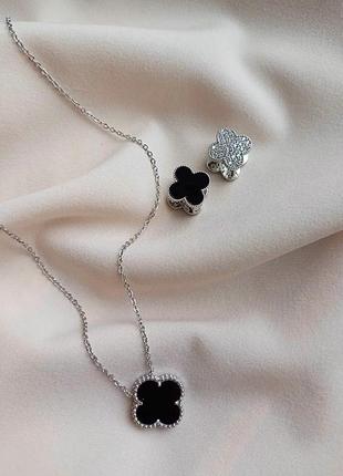Набор клевер, конюшина, двусторонние серьги, ванклиф, van cleef