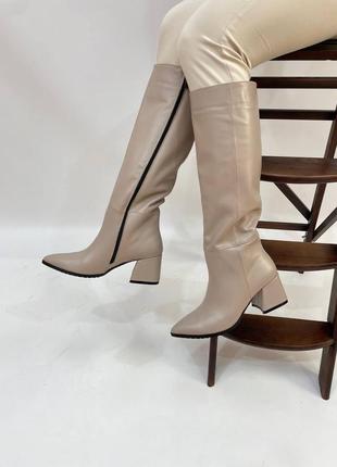 Шкіряні зимові чоботи на підборах з натуральної шкіри кожаные зимние сапоги на каблуке натуральная кожа9 фото