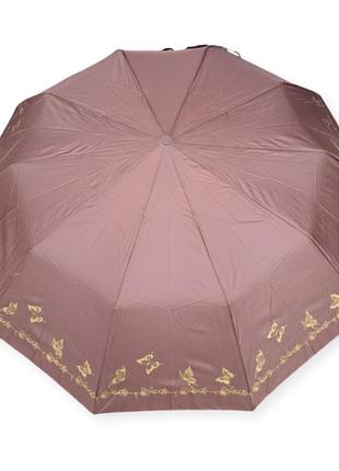Жіноча парасолька напівавтомат на 10 спиць коричнева1 фото