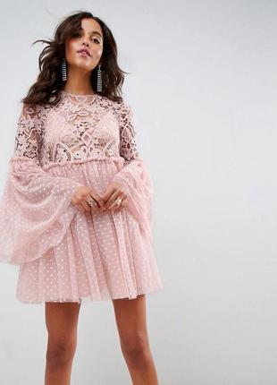 Шикарне пудровое сукню з ефектними рукавами в горох хіт 2019 asos