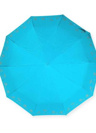 Жіноча парасолька напівавтомат на 10 спиць бірюзова.4 фото