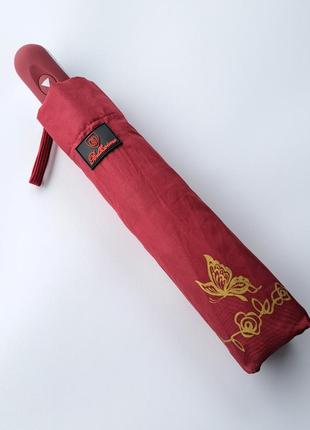 Женский зонт полуавтомат на 10 спиц бордовый4 фото