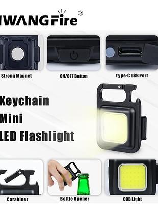 Мини светодиодный фонарик led gfire45-1. карманный фонарь, брелок, магнит, type-c, аккумуляторный лед фонарик