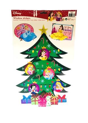 Новогодняя наклейка для гладrих поверхностей елка с принцессами