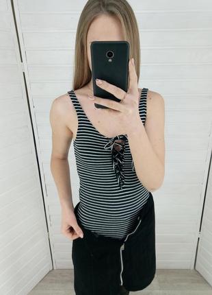 Боді в чорно /білу смужку topshop1 фото