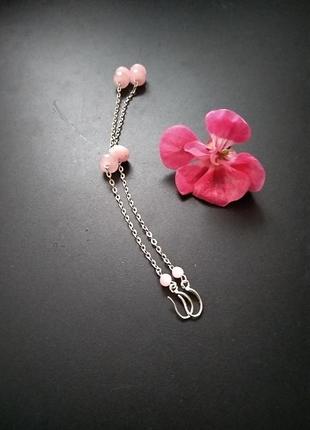 Довгі сережки з морганітом і сріблом