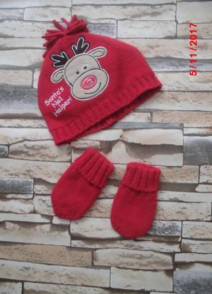 Красивая шапочка и рукавички для малышей 0_6 мес.