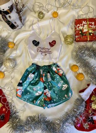 Жіноча новорічна піжама піжамка шовкова мила піжамка