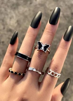 Набір каблучок 5 штук ( каблучка серця, метелик )