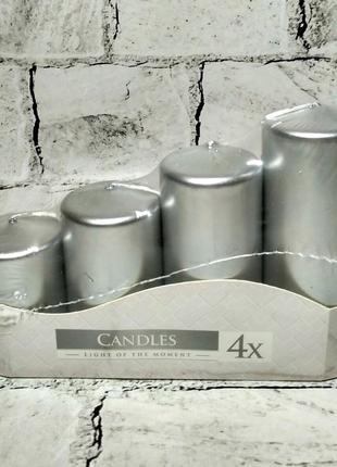Свічки парафінові комплект 4 шт срібло перламутр
