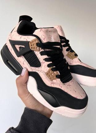 Женские кожаные кроссовки nike jordan 4 pink#найк