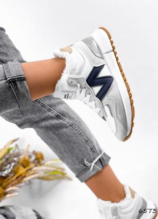 Кросівки жіночі julian білі + беж + синій зима, екошкіра/екозамша/еконубук9 фото
