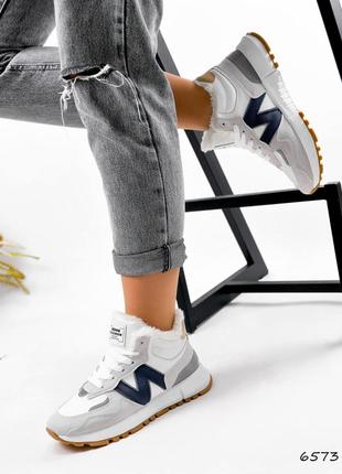 Кросівки жіночі julian білі + беж + синій зима, екошкіра/екозамша/еконубук6 фото