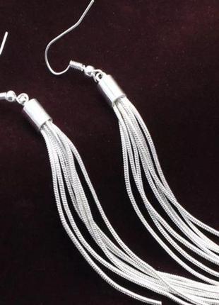 Сережки-підвіски зі стерлінгового срібла з пензликом2 фото