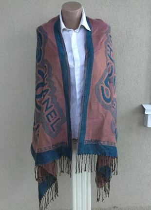 Большой шарф,палантин с бахромой,расцветка двухсторонняя,chanel
