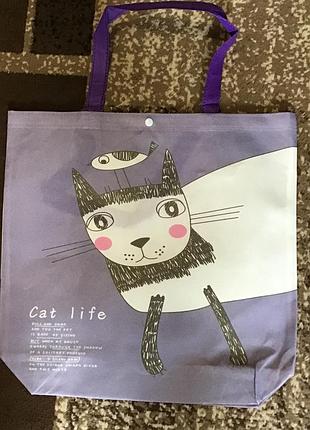 Красивый эко-шоппер пакет сумка cat