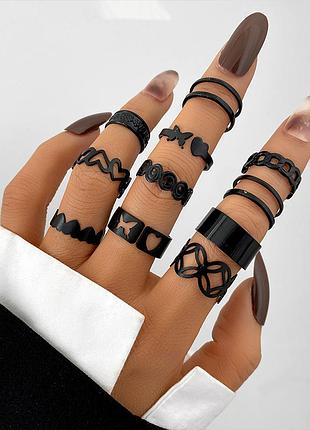 Набор колец 11 шт черные кольца