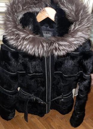 Куртка хутро кролик з чорнобуркою l-xl6 фото