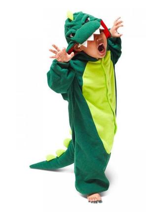 5286 кигуруми детская теплая пижама зеленый динозавр крокодил 140см