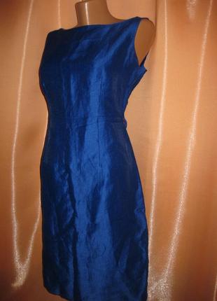 88% льон класична силуетна строга офісна сукня синя 12uk marks&spencer autograph км1287 по фігурі