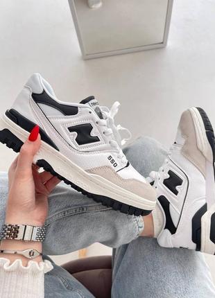 Женские кожаные кроссовки new balance 550 black white