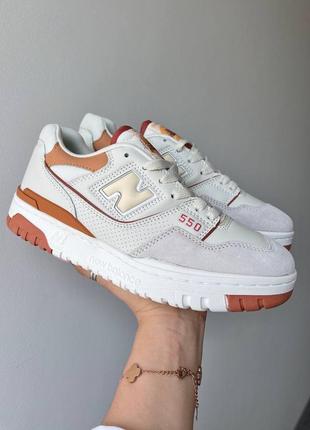 Женские кожаные кроссовки new balance 550 white orange