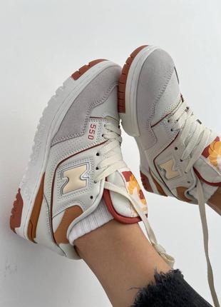 Женские кожаные кроссовки new balance 550 white orange5 фото