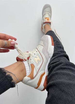 Женские кожаные кроссовки new balance 550 white orange10 фото