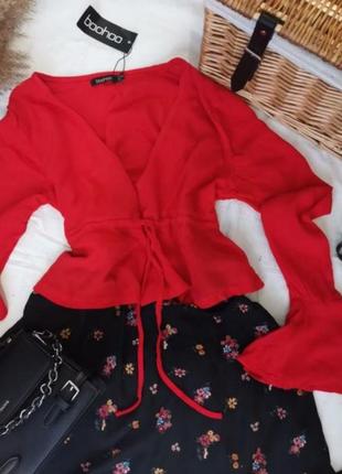 Трендова червона блуза рукав кльош 11633 фото