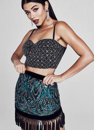 Sale шикарна вишита спідниця з бахромою boohoo premium s-m