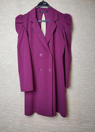 Двубортна сукня жакет з пишними рукавами плаття з відкритою спиною